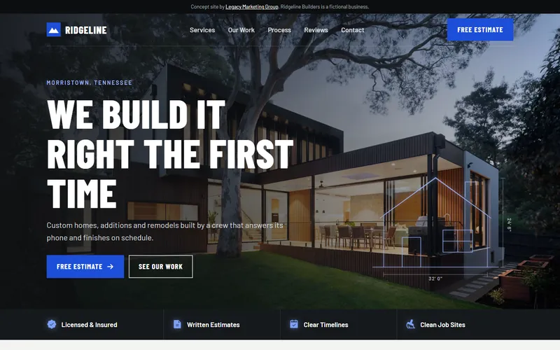 Ridgeline Builders concept website homepage